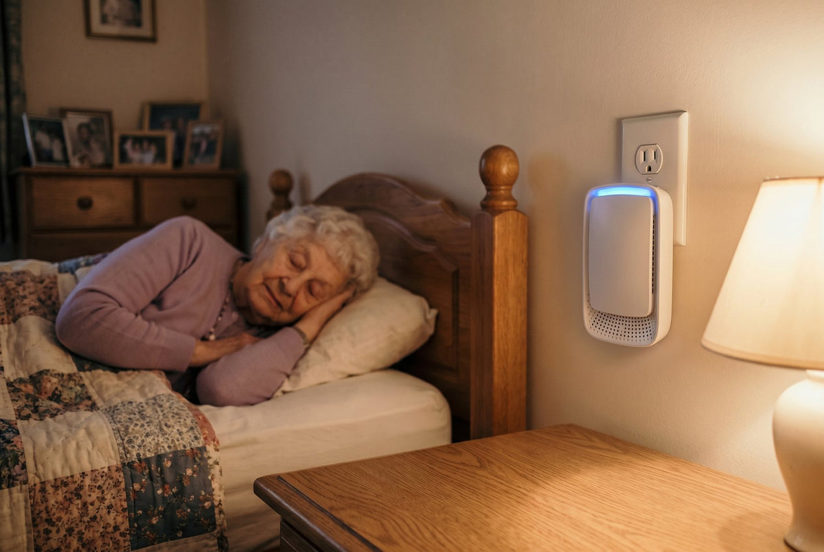 ClearSide glowing softly beside a nightstand