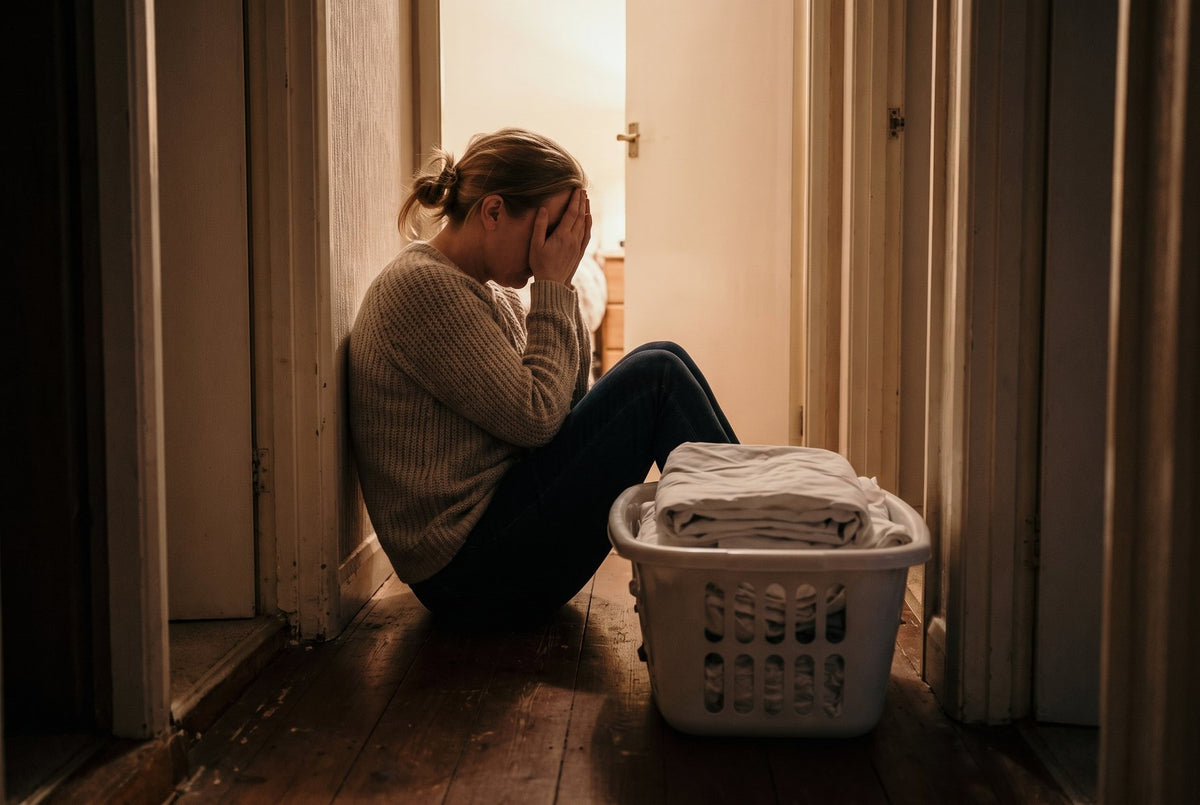 A worn-out daughter outside her elderly mother’s bedroom