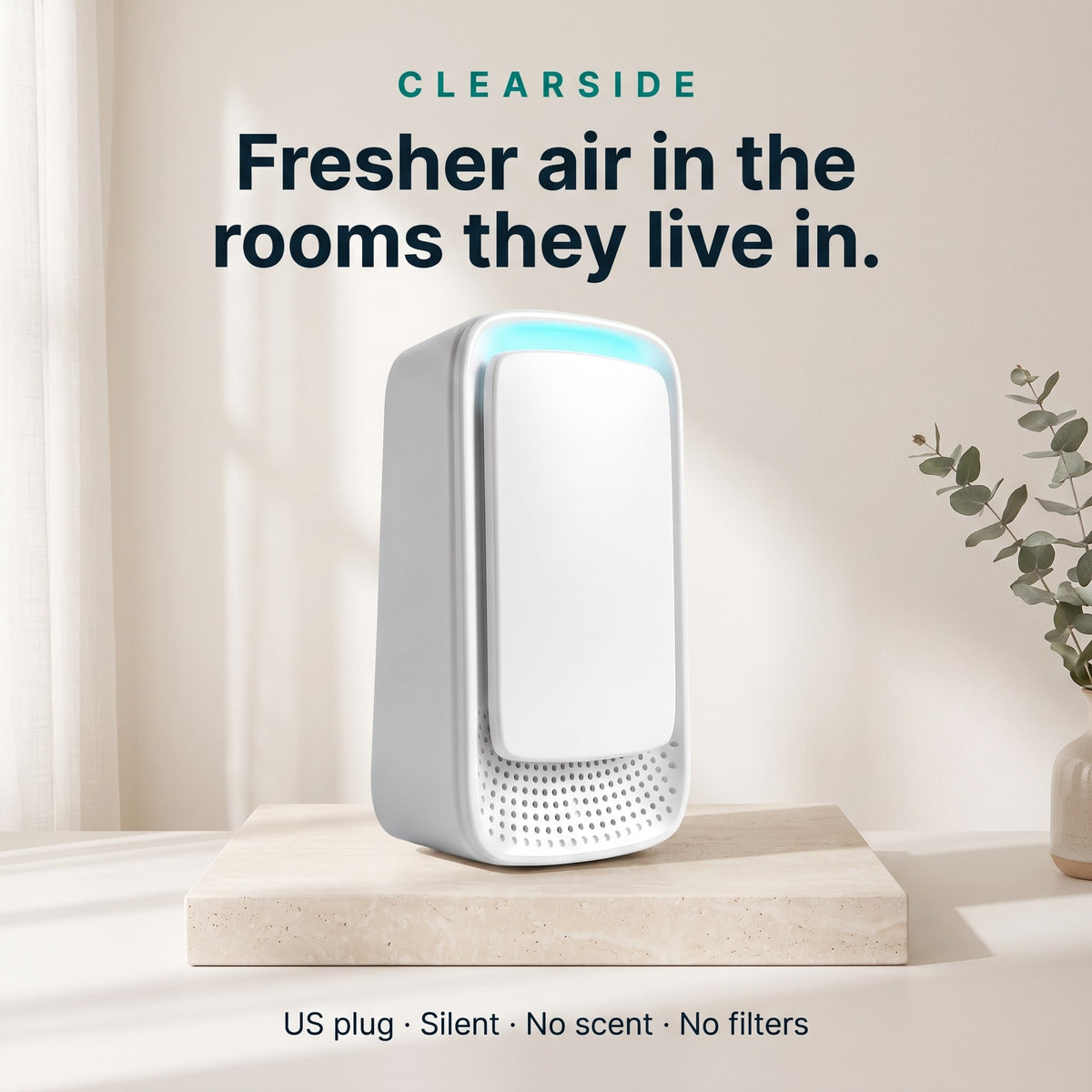 ClearSide Plug-In Air Ionizer for Smoke Smell (US Plug)